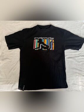 Drunknmunky Black Graphic T-Shirt Multicolor Logo Men’s Size 36 Y2K Streetwear